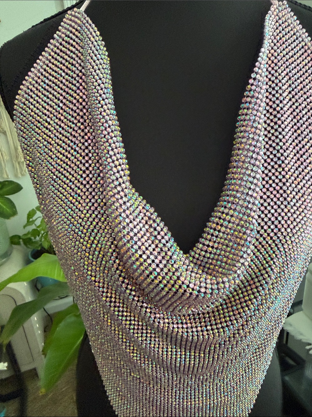 Iridescent Pink Rhinestone Halter Chain Top - Picture 6 of 8